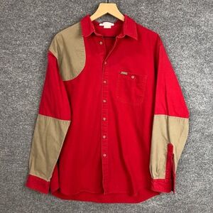 Vintage Columbia Men Long Sleeve Button Up Shirt Hunting Patchwork 2XL Red Khaki